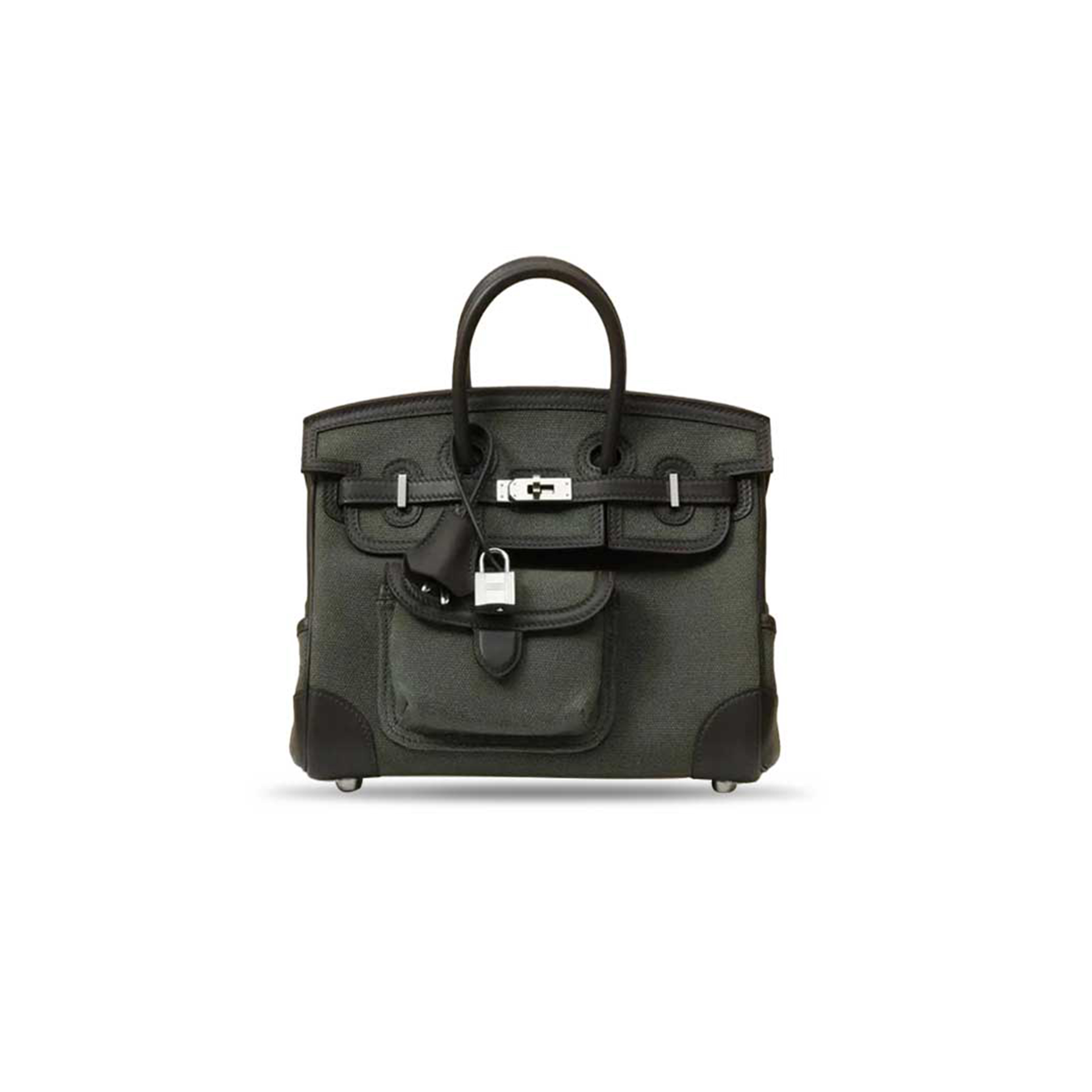 HERMÈS MASTER CARGO BIRKIN 25 CM DARK BRONZE EBENE WITH PALLADIUM CANVAS AND SWIFT LEATHER (25*20*13cm)